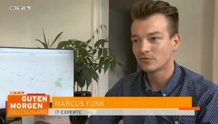 Ein Screenshot des Beitrags auf RTL mit Marcus Funk als IT-Experten